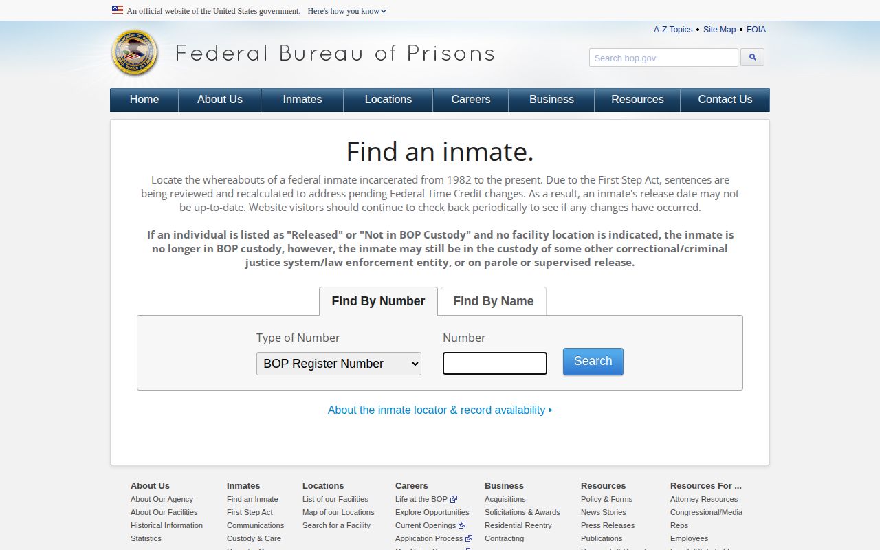 Lewis County federal released inmate BOP custody status search