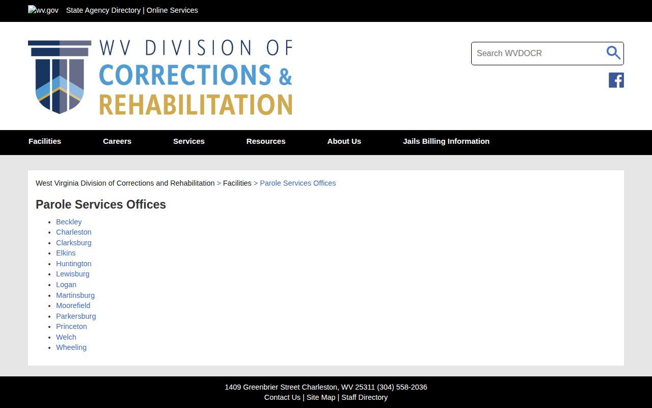 Lewis County parole and probation WVDCR office directory